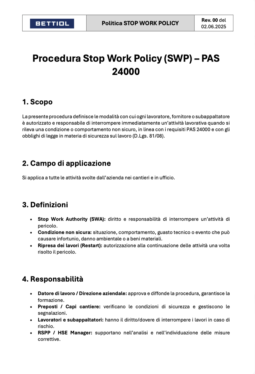 Politica Stop Work Policy